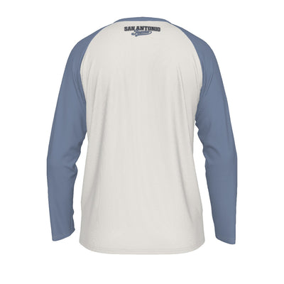 Light Gray San Antonio Texas Cream and Blue Long Sleeve Shirt Men Vintage Script Raglan Tee