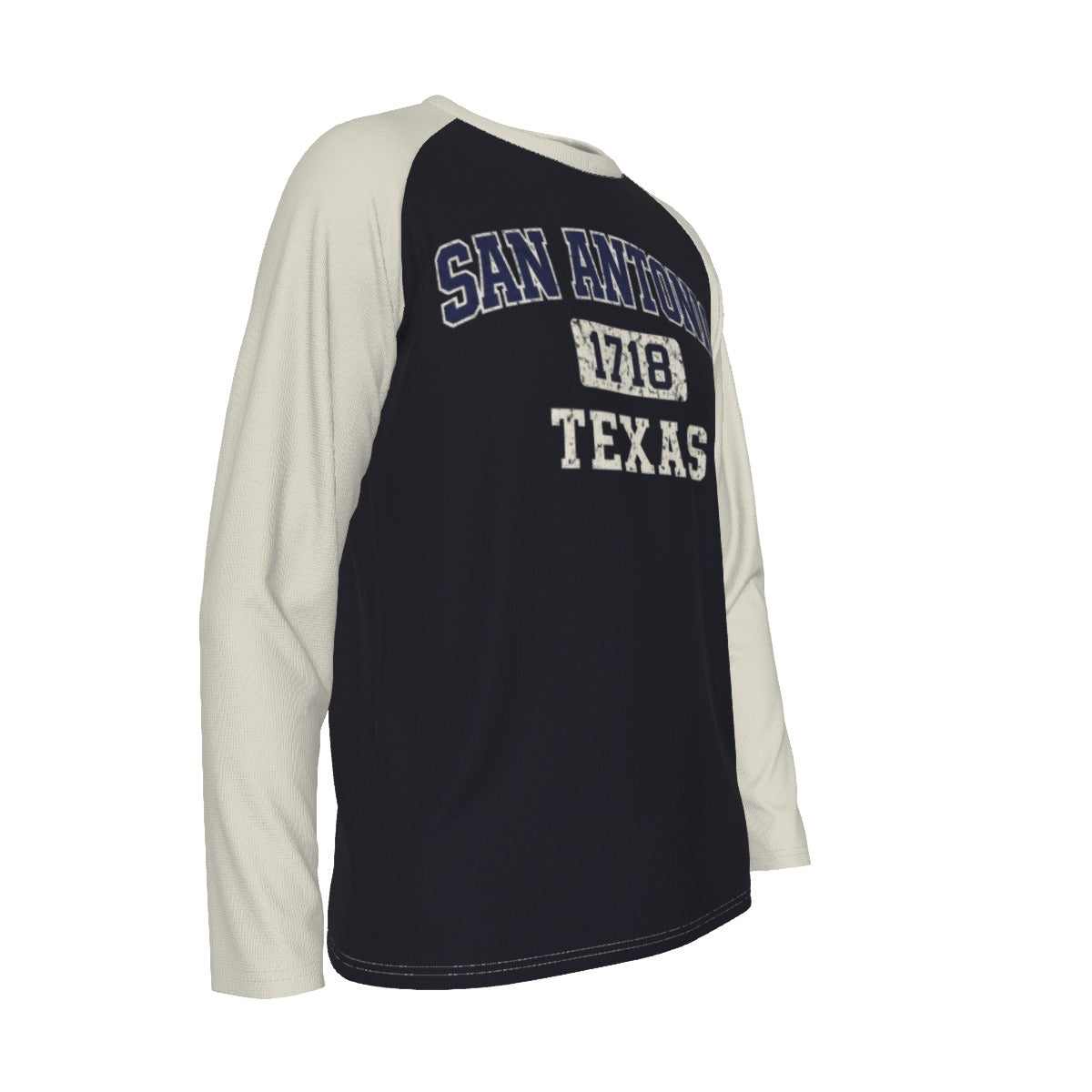 Dark Slate Gray San Antonio Texas 1718 Navy and Cream Long Sleeve Shirt Men Varsity Raglan Tee