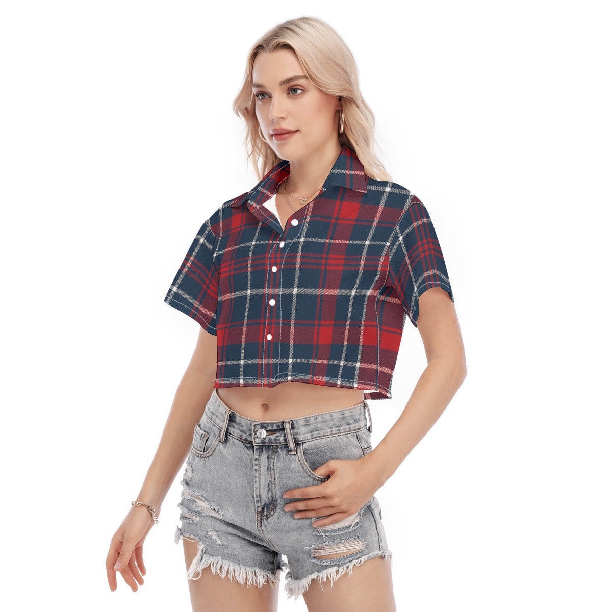 arizona wildcats tartan plaid navy red women's cropped shirt navy red tartan plaid game day fashion