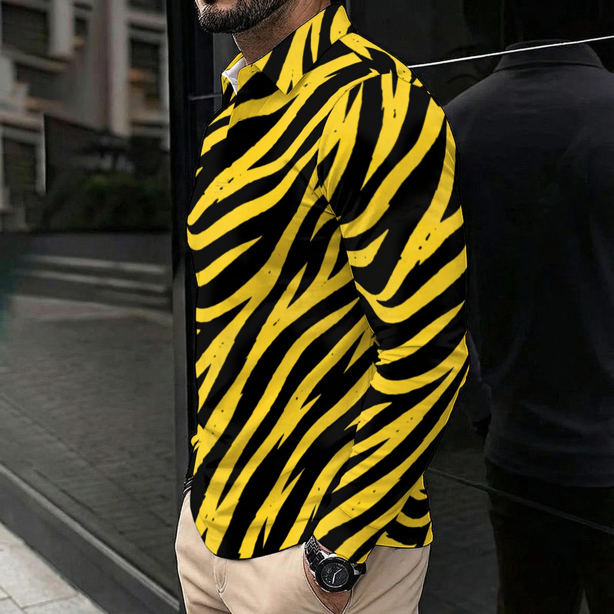 Black Pittsburgh Football Yellow Black Zebra Men's Polo Shirt With Long Sleeve