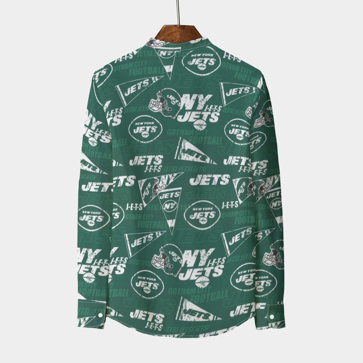 new-york-jets-mens-stand-collar-shirt-with-long-sleeve-110gsm-imitation-flax green white football outfit detail