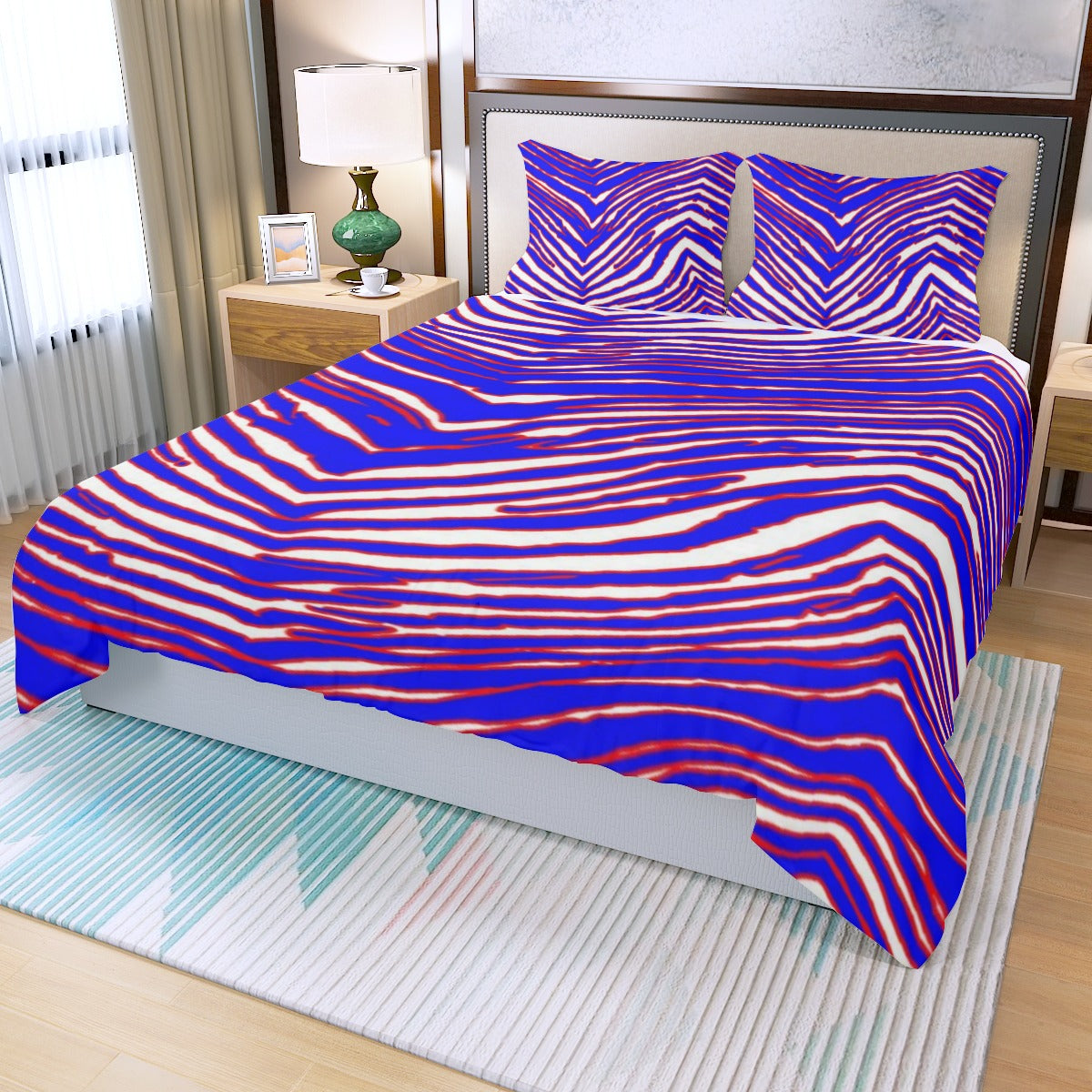 Buffalo football Three Piece Duvet Bedding Set – Red Blue White Zebra Game Day Style