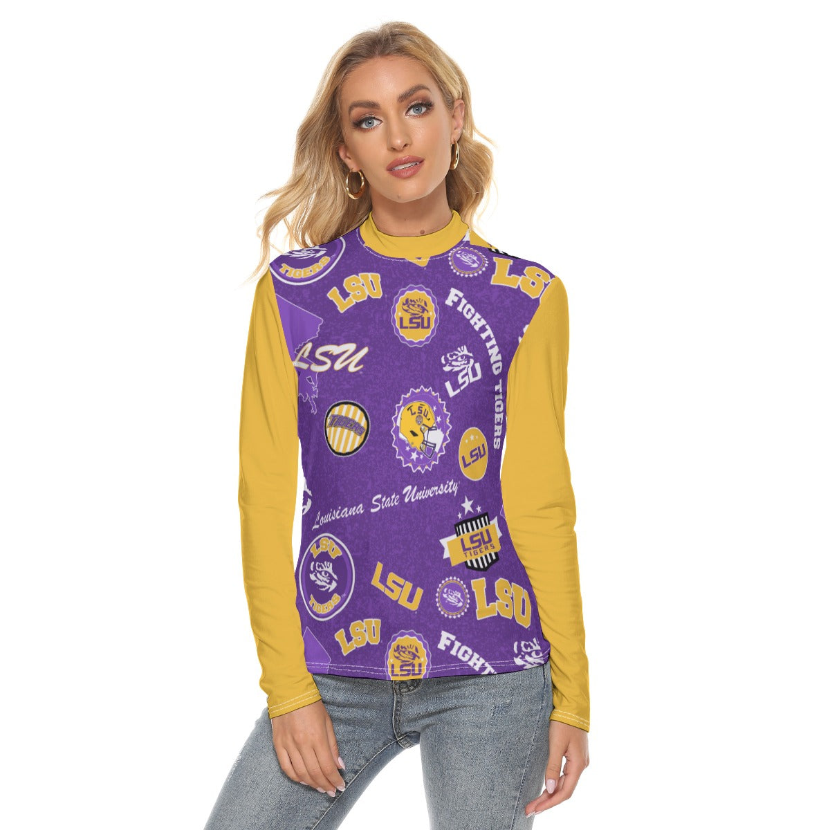 Louisiana State University - Tigers Women's Stretchable Turtleneck Top - Baton Rouge football tee varsity sportswear product image 4.0