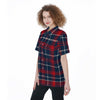 Arizona Wildcats Tartan Plaid Navy Red Women's Short Sleeve Shirt With Pocket
