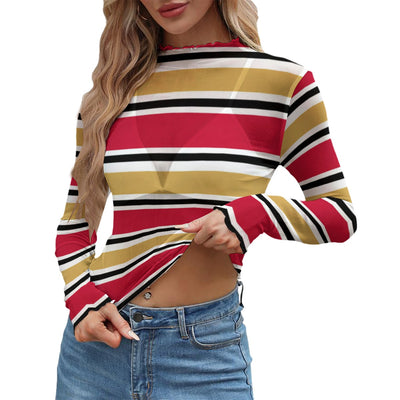 San Francisco Football Striped Women’s Mesh T-Shirt – Lightweight Game Day Top – fan gear, casual fan outfit, image 1.0