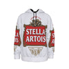 White hoodie with Stella Artois logo on a white background