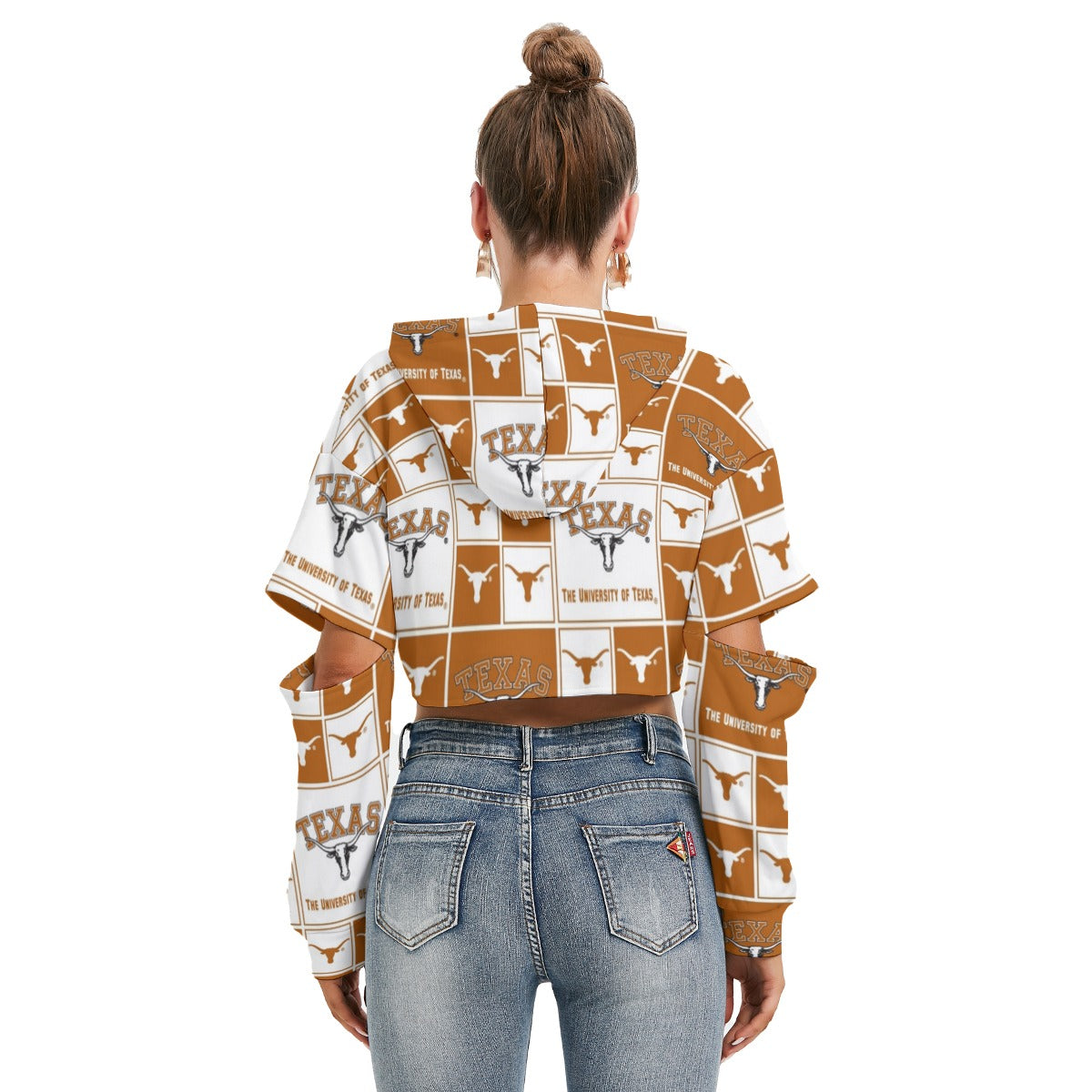 White Smoke Texas at Austin - Longhorns Women's Heavy Fleece Hoodie With Hollow Out Sleeve