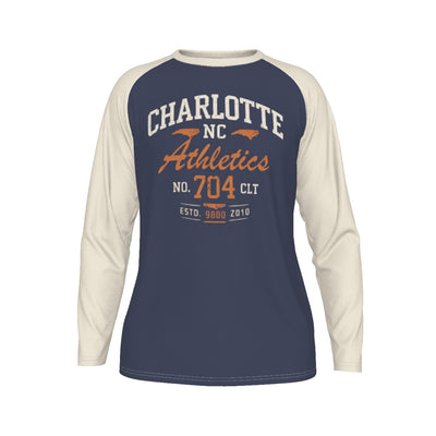 Charlotte NC 704 Athletics Long Sleeve Shirt – Navy Cream Varsity Raglan Tee – sportswear style, sportswear style, image 1.0