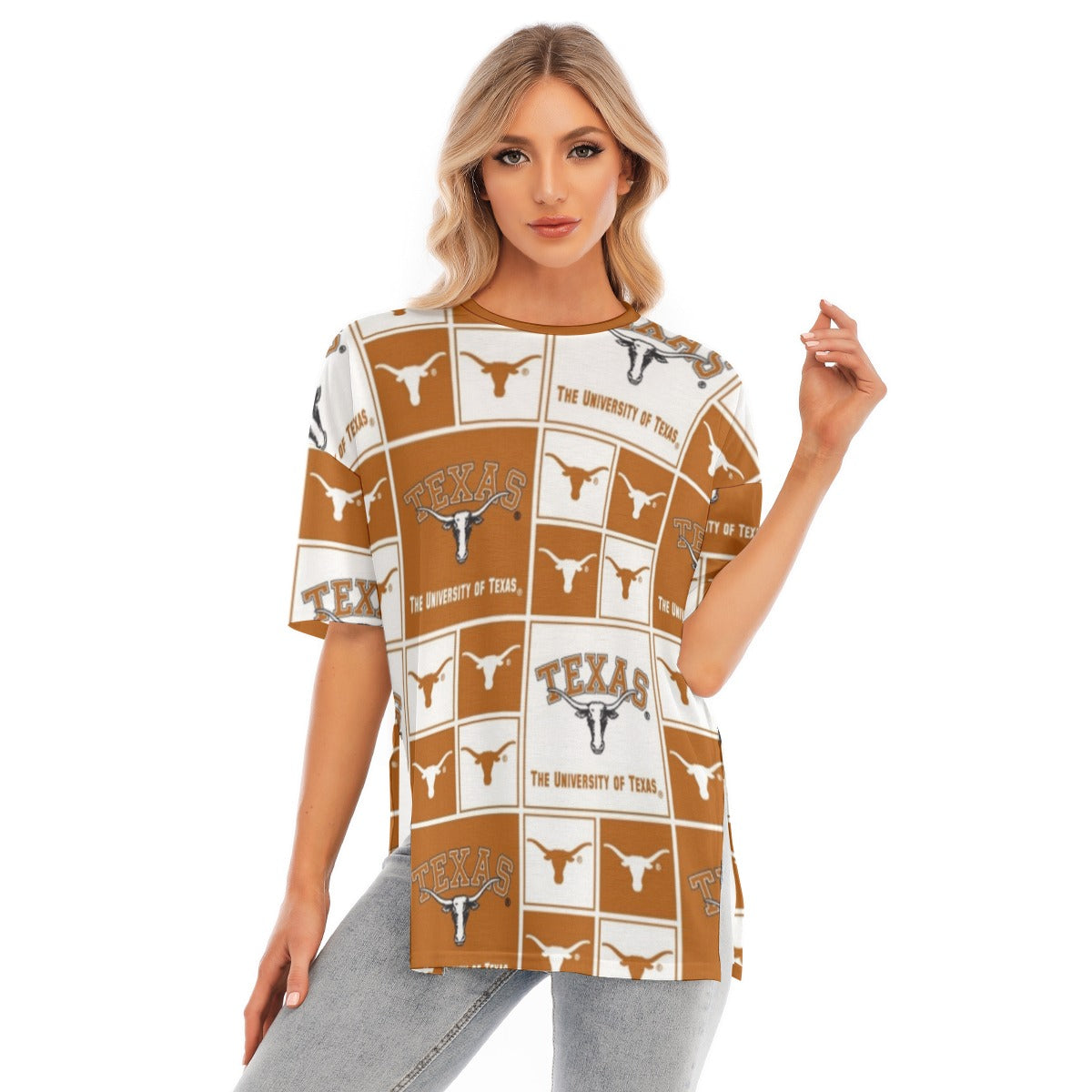 Texas at Austin - Longhorns Women's Short Sleeves T-shirt With Hem Split White varsity sports apparel