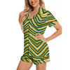 Green Bay Football Yellow Green Women’s Imitation Silk Pajama Set Short Sleeve – Game Day Lounge Wea – nfl fan apparel, fan gear, image 1.0