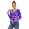 Buffalo football Women's Long Sleeve Neckline Tie Sweatshirt – Red Blue White Zebra Game Day Style – fan gear, breathable comfort wear, image 1.0
