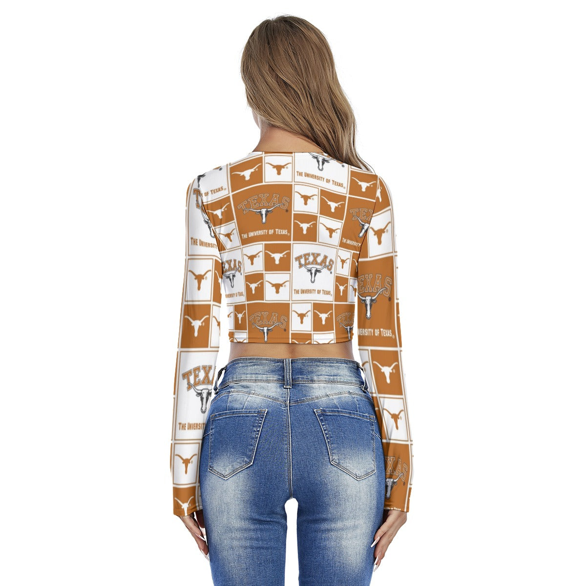 Texas at Austin - Longhorns Women's Round Neck Crop Top T-Shirt White varsity sports apparel