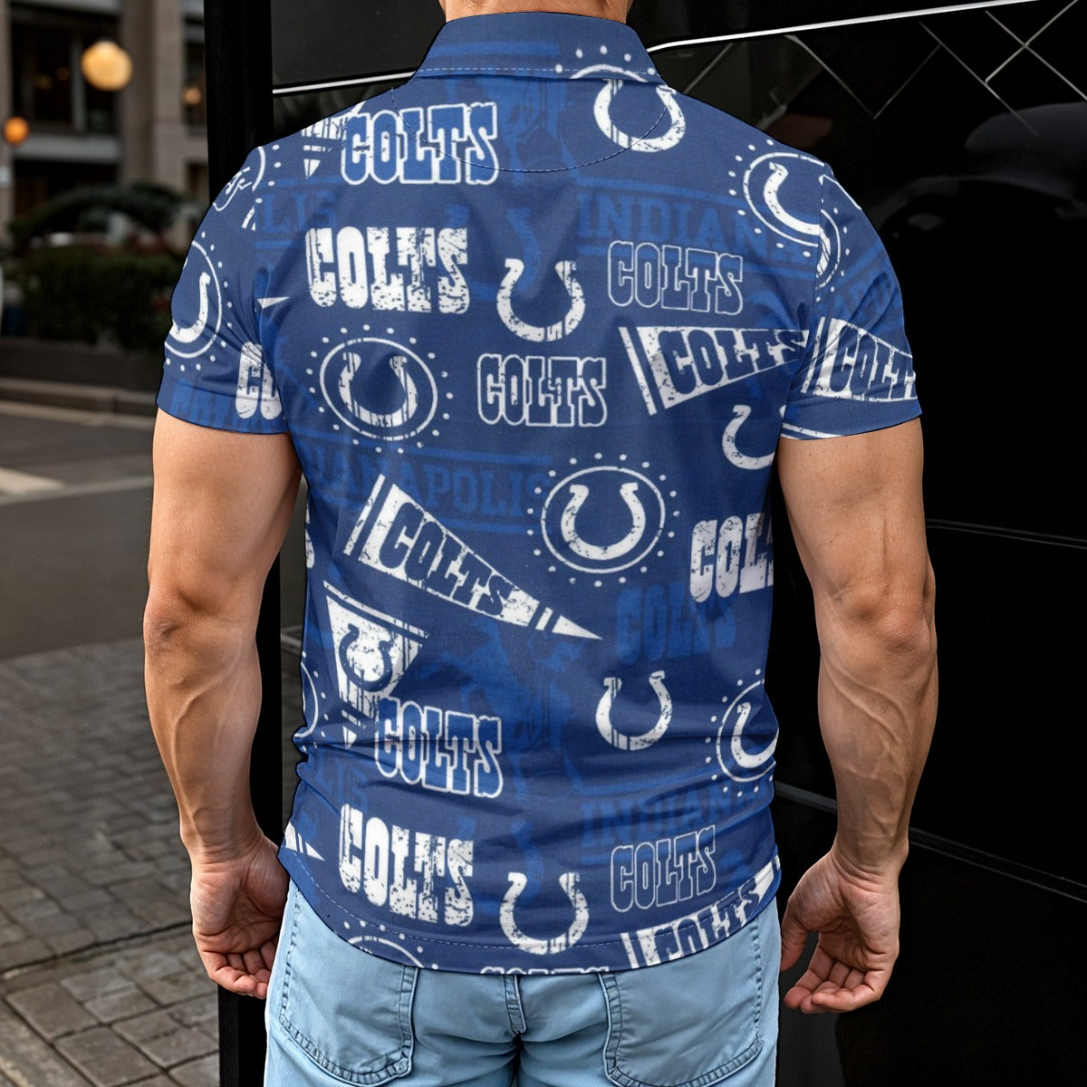 indianapolis-colts-mens-polo-shirt blue white football outfit detail