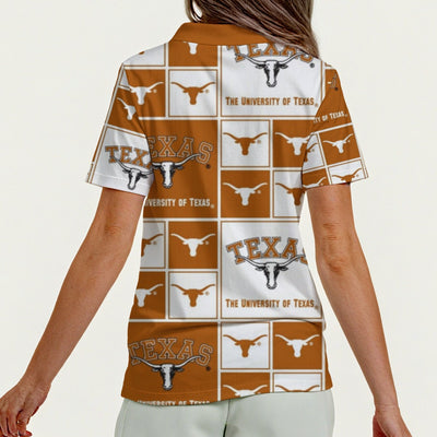 Texas at Austin - Longhorns Women's Zip Polo Shirt With Short Sleeve White varsity sports apparel
