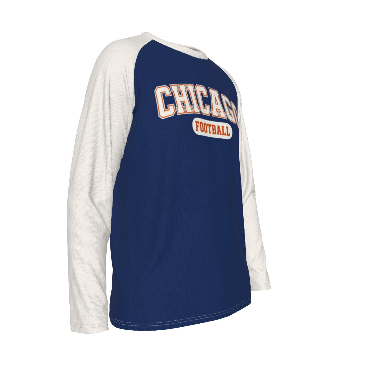 Midnight Blue Chicago Football Blue and White Shirt – Classic Long Sleeve Raglan Game Day Tee