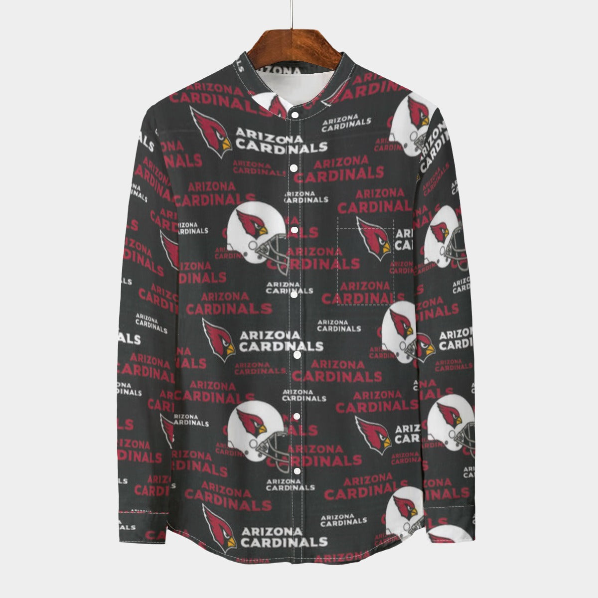Arizona Cardinals Men's Stand Collar Shirt With Long Sleeve|110GSM Imitation Flax red white football outfit back view