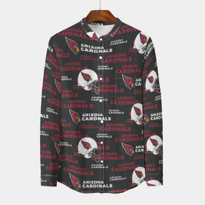 Arizona Cardinals Men's Stand Collar Shirt With Long Sleeve|110GSM Imitation Flax red white football outfit back view