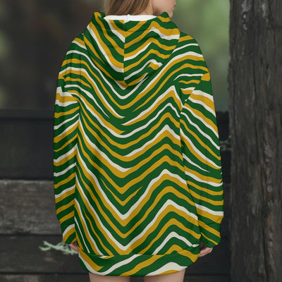 Dark Slate Gray Green Bay Football Yellow Green Women’s Knitted Hooded Jacket – Game Day Streetwear