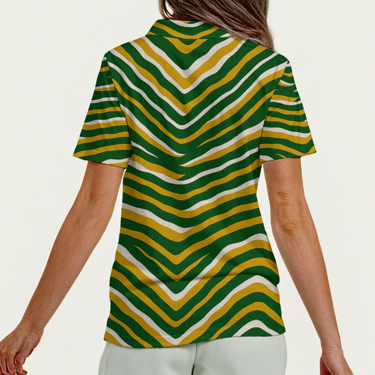 Green Bay Football Yellow Green Women’s Zip Polo Shirt Short Sleeve – Game Day Streetwear