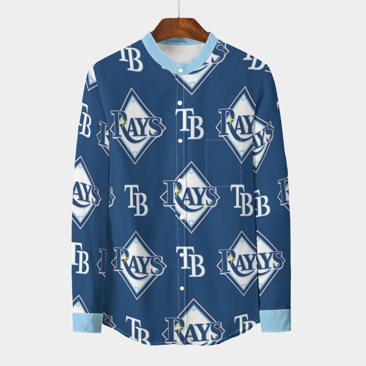 Tampa Bay Rays Men's Stand Collar Shirt With Long Sleeve|110GSM Imitation Flax tampa bay rays baseball fan apparel game day outfit