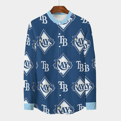 Tampa Bay Rays Men's Stand Collar Shirt With Long Sleeve|110GSM Imitation Flax tampa bay rays baseball fan apparel game day outfit
