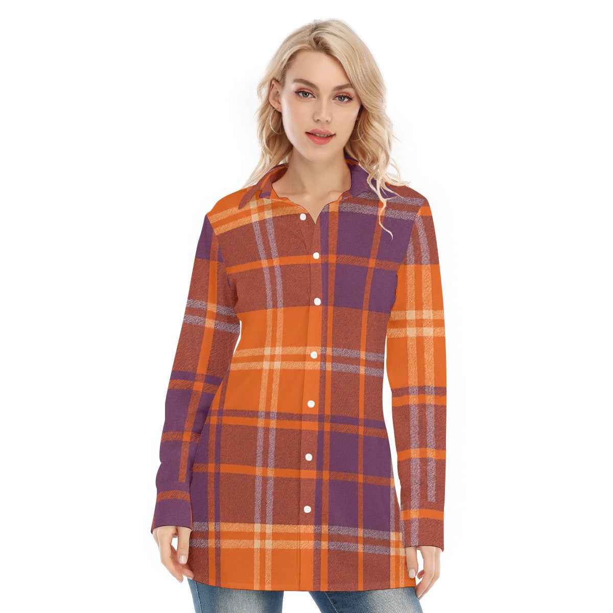 auburn tigers tartan plaid orange navy  women tartan plaid game day shirt
