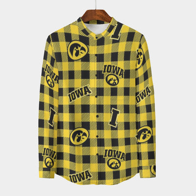 Iowa Hawkeyes Stand Collar Shirt With Long Sleeve|110GSM Imitation Flax - Big Ten football apparel varsity sportswear product image 1.0