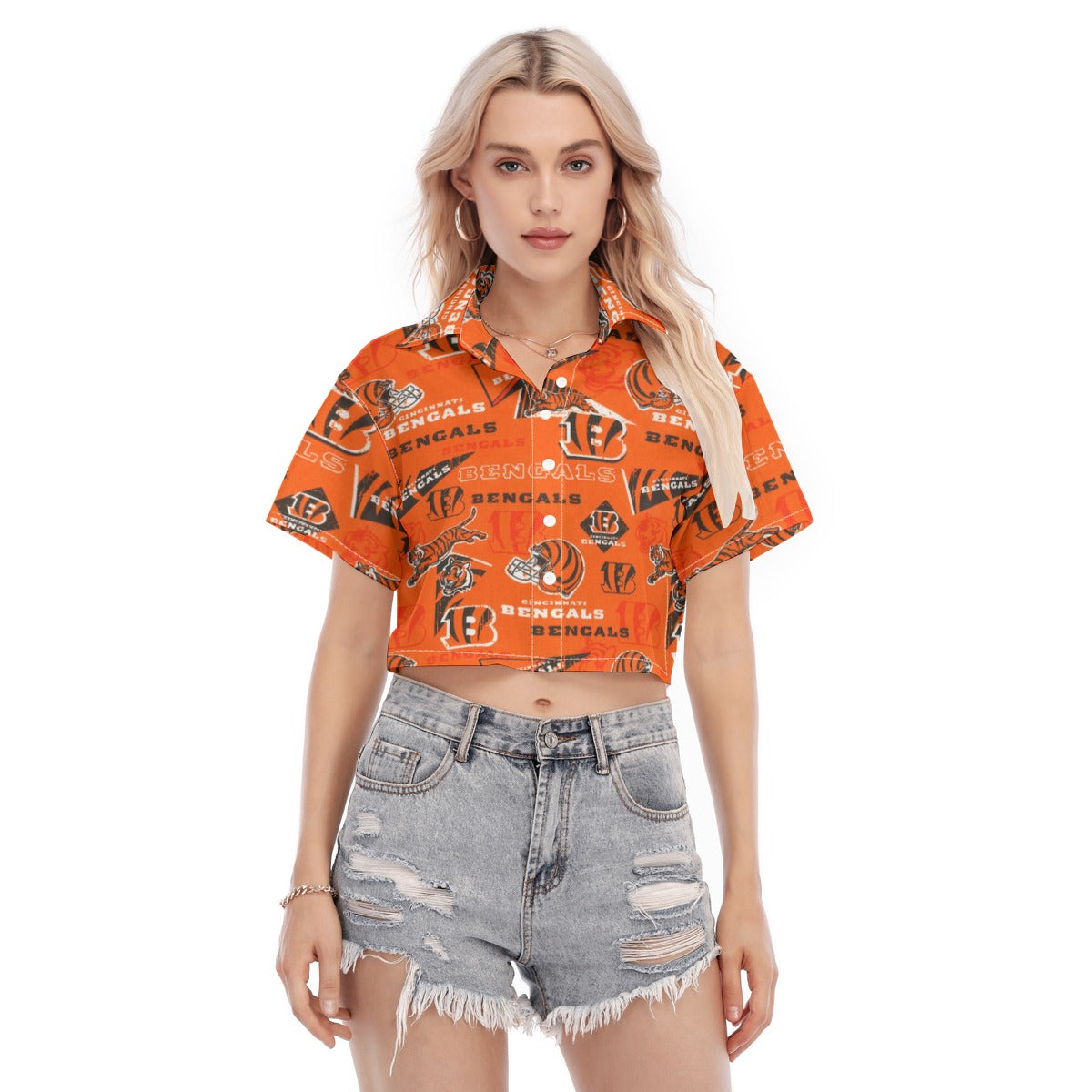 Cincinnati Bengals Women's Cropped Shirt black orange football back view game day look