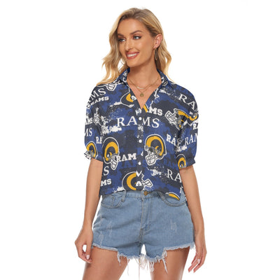 Los Angeles Rams  Women's V-neck Shirts navy orange football outfit back view