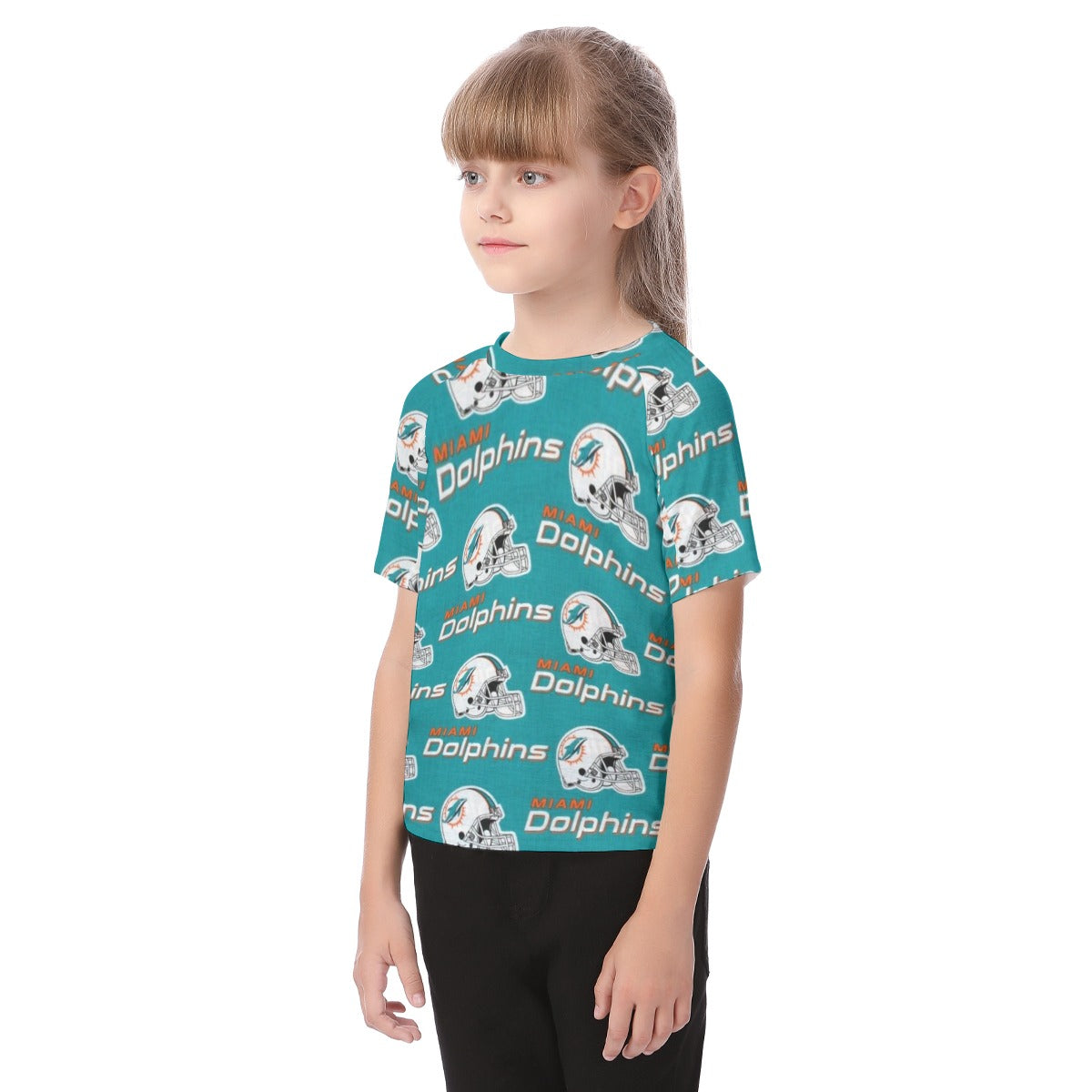 miami-dolphins-kids-t-shirt aqua orange football outfit fabric close-up
