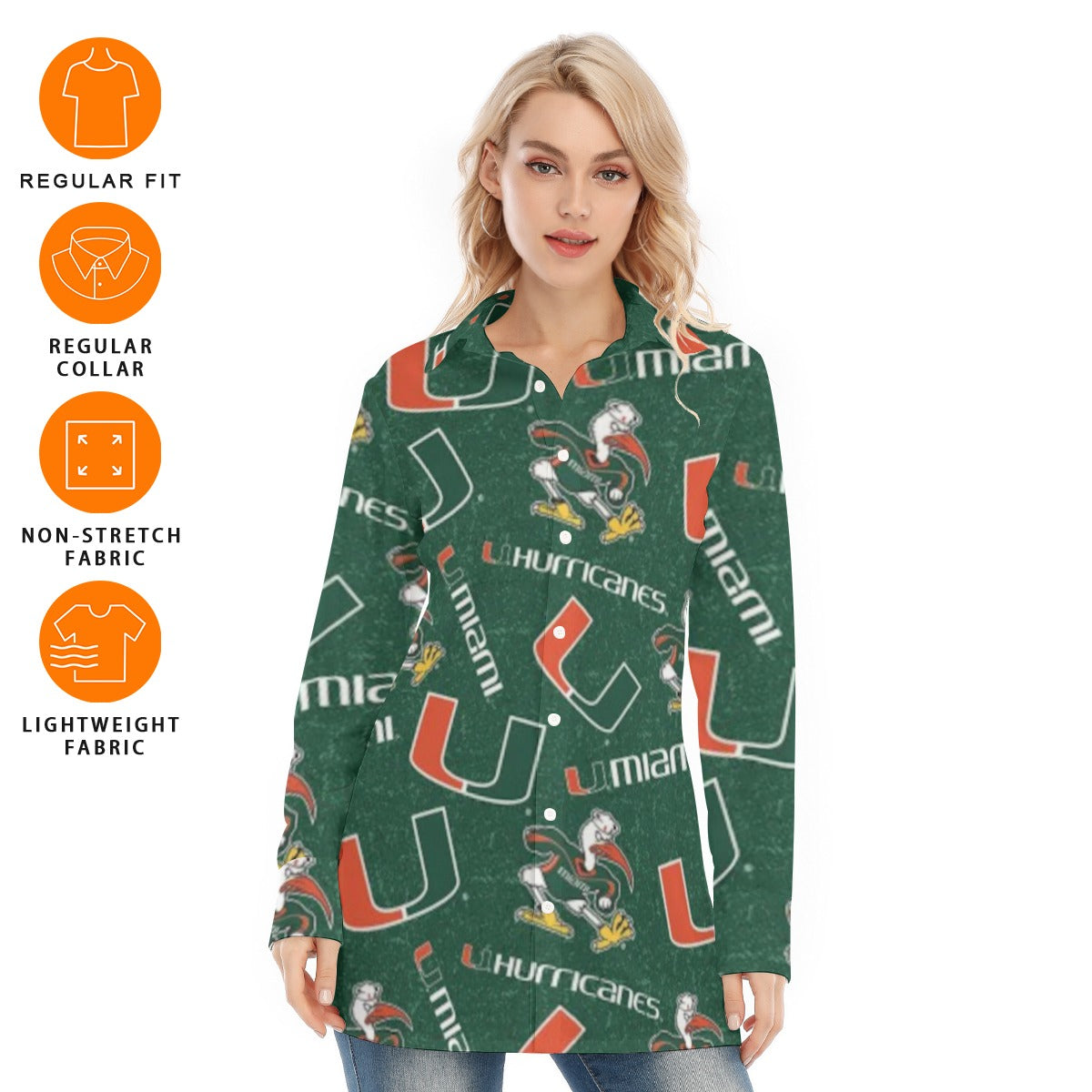 Miami Hurricanes Women's Long Shirt - ACC football apparel varsity sportswear product image 6.0