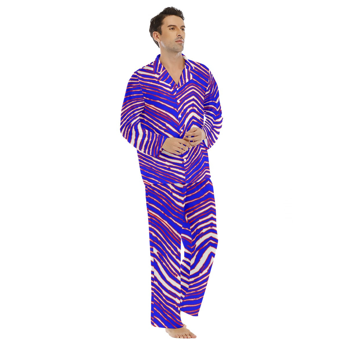 Buffalo football Men's Lapel Pajama Set – Red Blue White Zebra Game Day Style