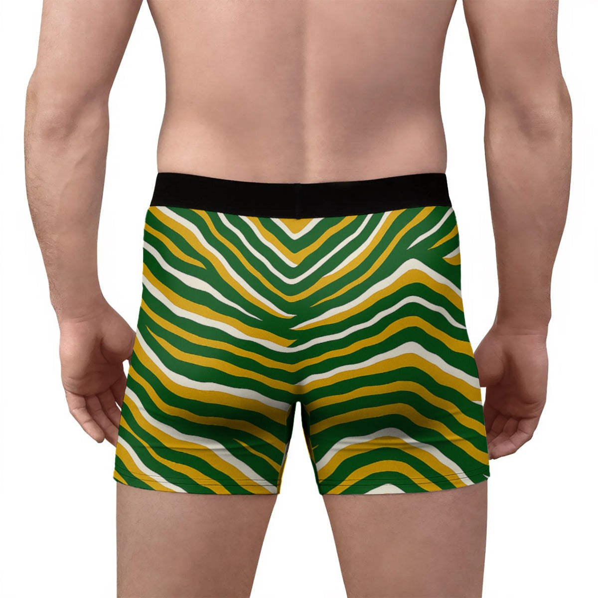 White Smoke Green Bay Football Yellow Green Zebra Men’s Stretch Boxer Briefs – Game Day Comfort Wear