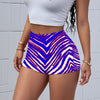 Gray All-Over Print Women’s High-Stretch Shorts – Red Blue White Zebra Game Day Style