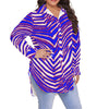 White Smoke Women’s Long Sleeve Shirt (Plus Size) – Red, Blue White Zebra Game Day Style