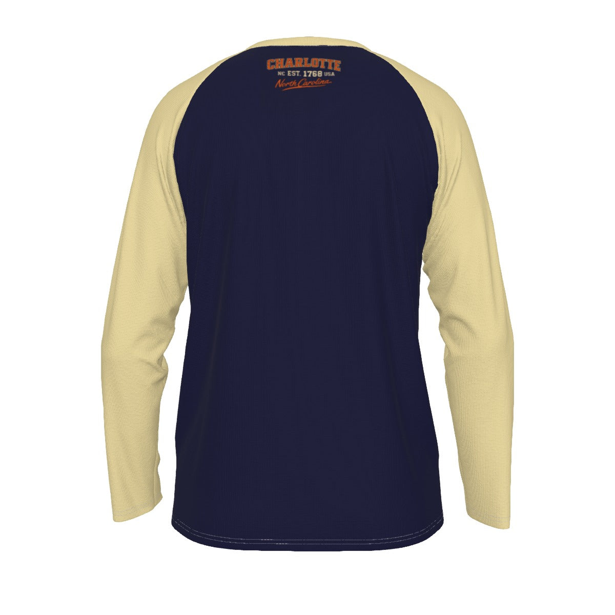 Midnight Blue Charlotte NC Est 1768 Long Sleeve Varsity Shirt – Navy Gold North Carolina Raglan