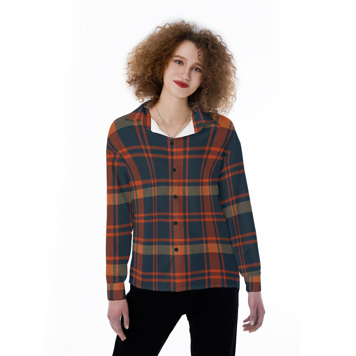 auburn tigers tartan plaid navy orange women's satin shirt navy orange tartan plaid game day fashion