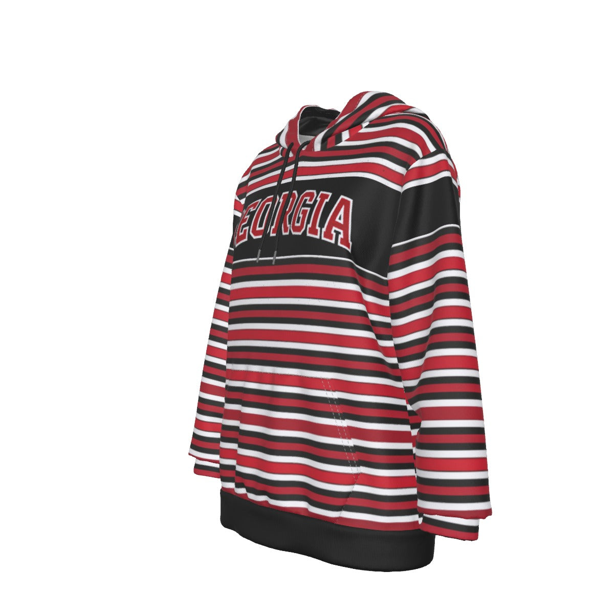 Georgia varsity Striped Women's Pullover Hoodie Red and Black College Football Sweatshirt