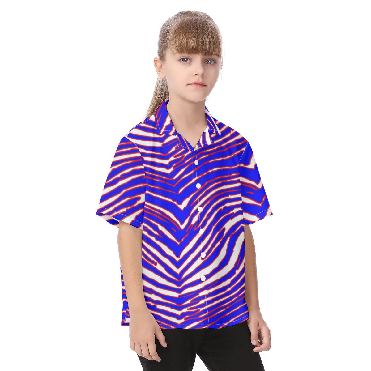 Nuffalo Football Kid's Hawaiian Vacation Shirt – Red Blue White Zebra Game Day Style