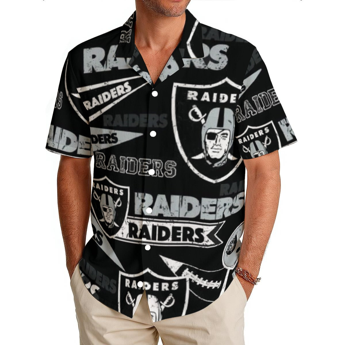 Las Vegas Raiders Men's Hawaiian Shirt|150GSM – breathable comfort wear, fan gear, image 1268