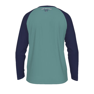 Slate Gray San Antonio Texas TX Teal and Navy Long Sleeve Shirt Men Varsity Raglan Tee