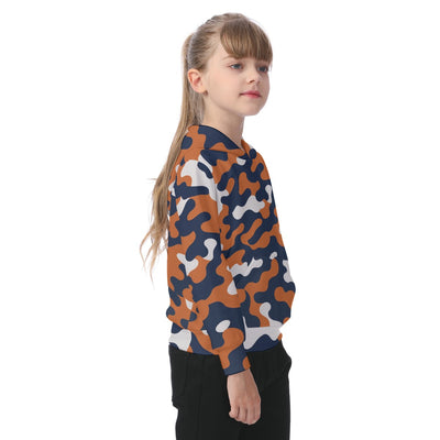 White Smoke Chicago Football Kids Camo Hoodie – Navy Orange Youth Game Day Sweatshirt