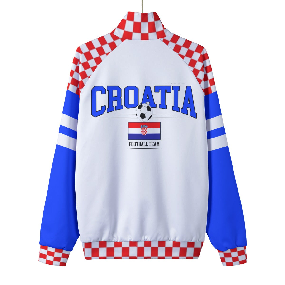 White Smoke Croatia Inspired Checkered Football Track Jacket – Red White Blue Game Day Zip Up Jacket
