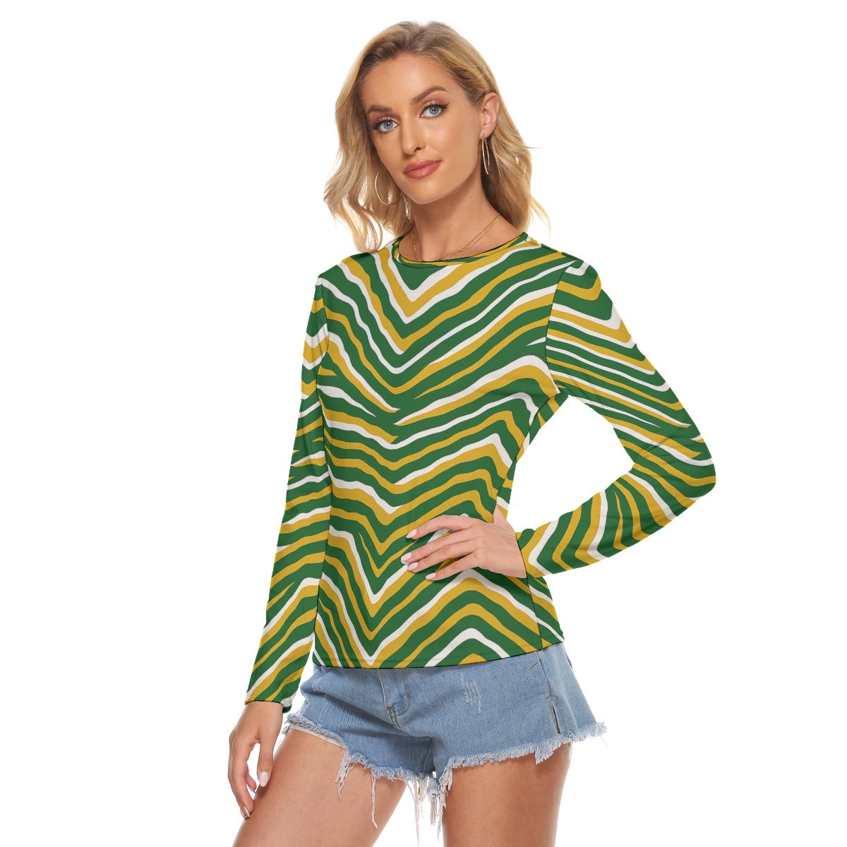 White Smoke Green Bay Football Yellow Green Women’s Stretchable Long Sleeve Top – Game Day Streetwear