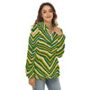 White Smoke Green Bay Football Yellow Green Women’s Borg Fleece Half Zip Hoodie – Game Day Streetwear