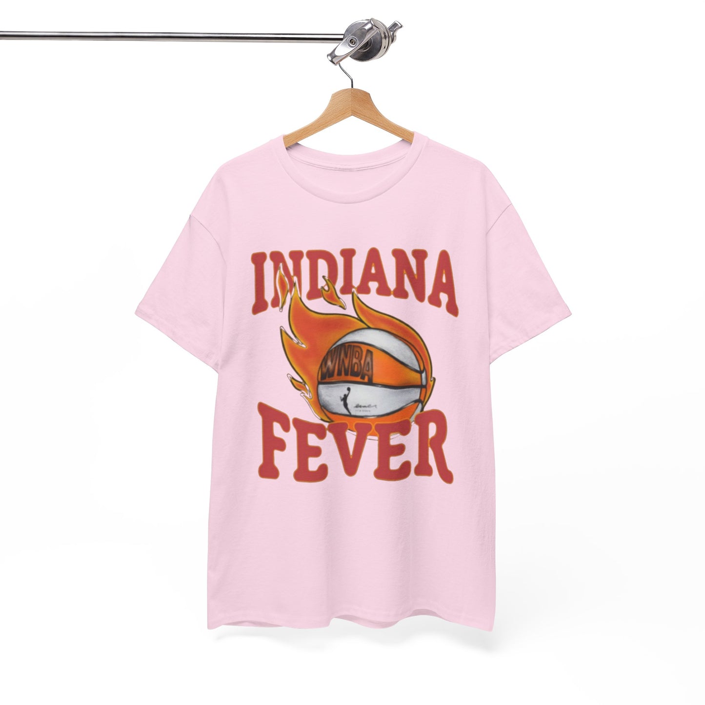 White Smoke Indiana Fever Basketball Tee — Retro Flaming Ball Design