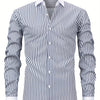 Dark Gray Men'S Osha Collar Color-Blocked Long-Sleeve Shirt, New 2025 Digital Print Striped Business Casual Fashion, Finely Tailored Regular Fit, Breathable And Comfortable Fabric, Trendy And Unique, Perfect As a Holiday Gift for Men'S