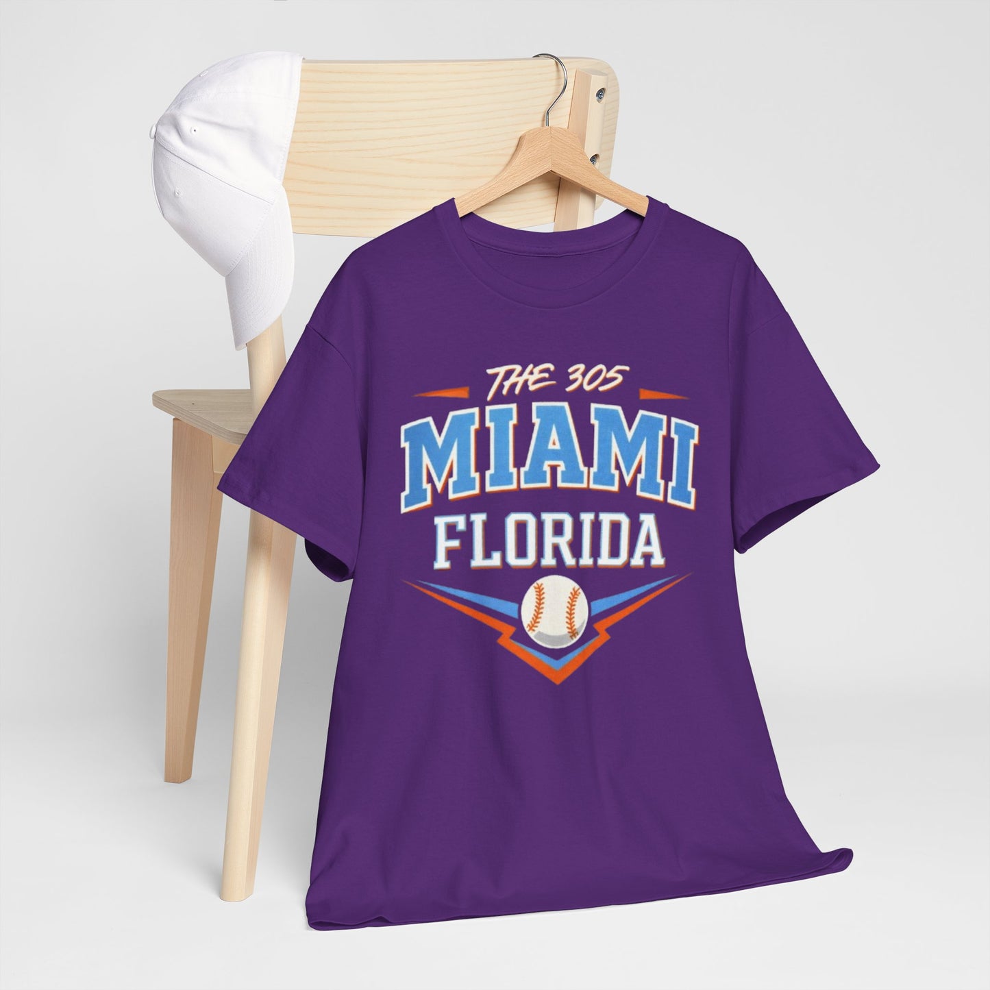 Lavender Miami Florida 305 Baseball T-Shirt — Retro Sports Tee
