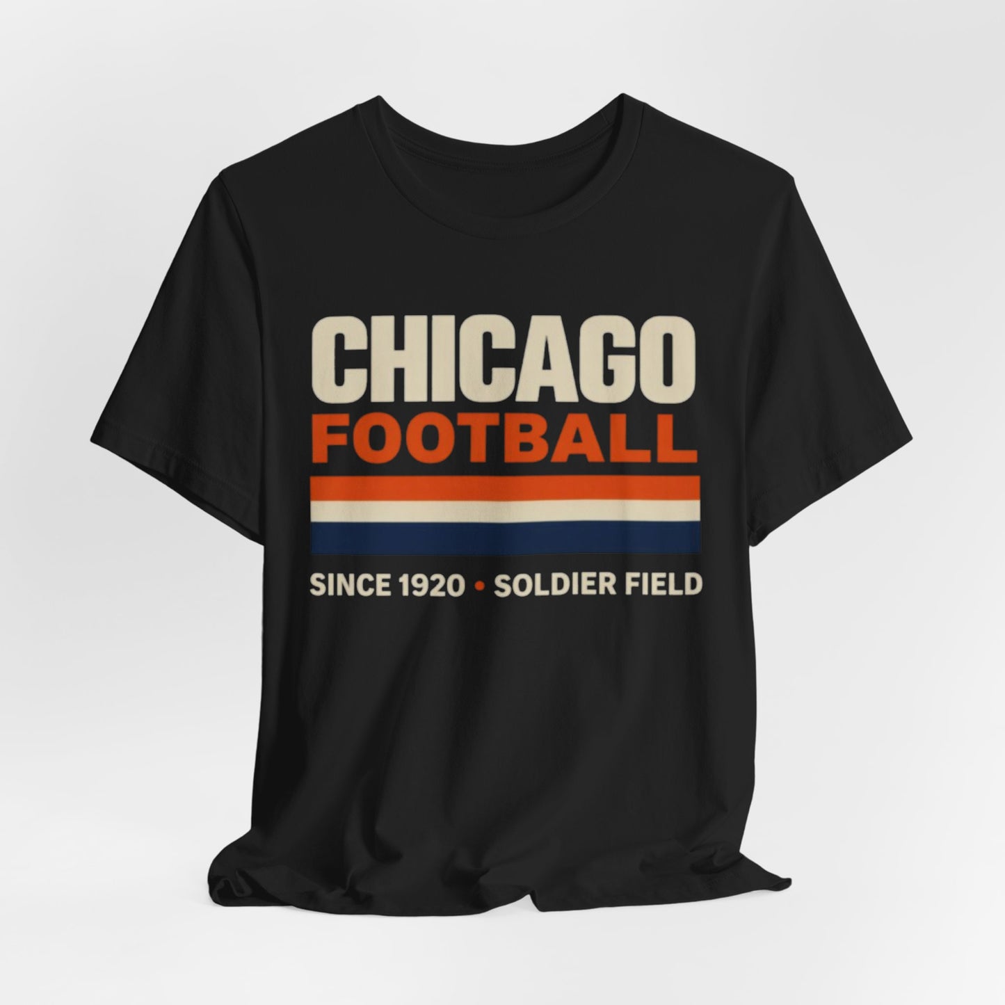 Lavender Chicago Football T-Shirt — Soldier Field Since 1920 Vintage Stripes