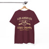 White Smoke Los Angeles State Champs Basketball T-Shirt – Oversized Urban Streetwear City Tee